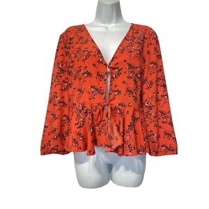 Topshop Peplum Peekaboo Orange Blue Floral Top 10